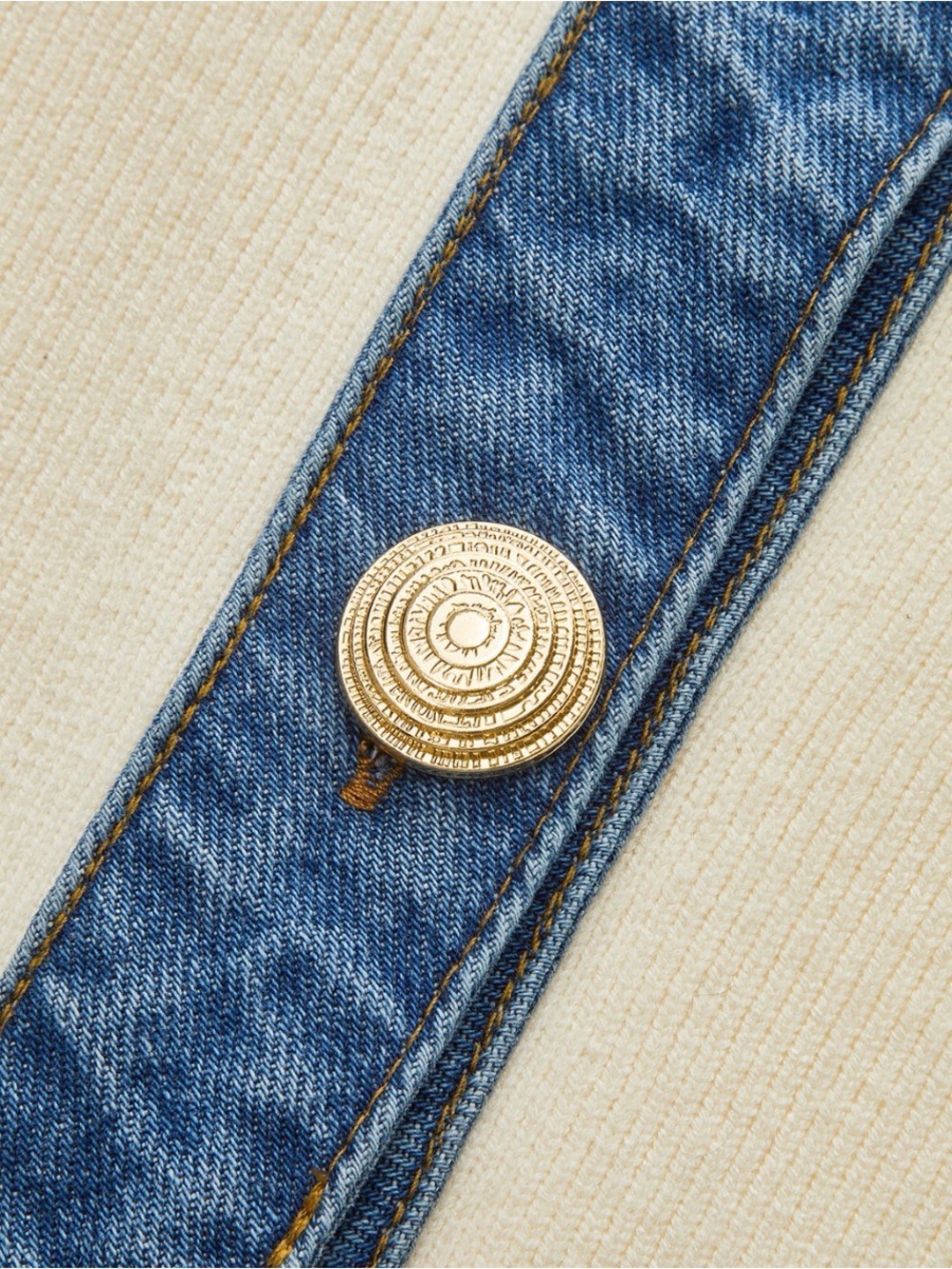 Commense Denim Collar Metal Button V-Neck Knit Top - Picture 3 of 5
